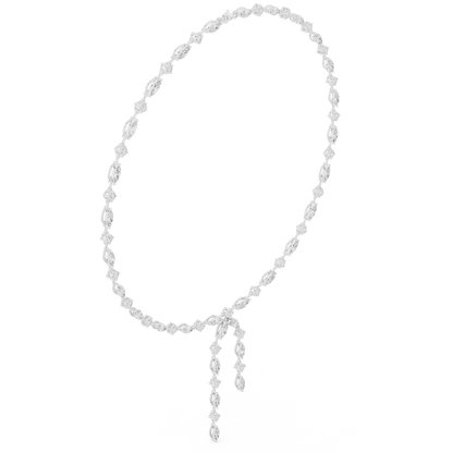 Marquise Diamond Bow Drop Necklace featuring alternating marquise-shaped links, a bow-inspired centerpiece, and elegant cascading drop accents by Orova Jewels.