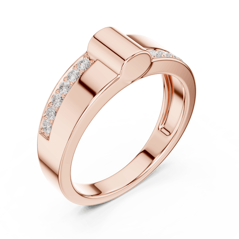 Modern channel-set diamond band ring with a sleek polished finish and sparkling accent stones by Orova Jewels.