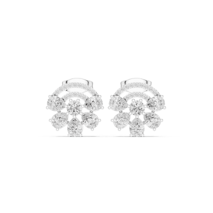Baguette and round diamond cluster stud earrings featuring a modern geometric design with brilliant sparkling stones by Orova Jewels.