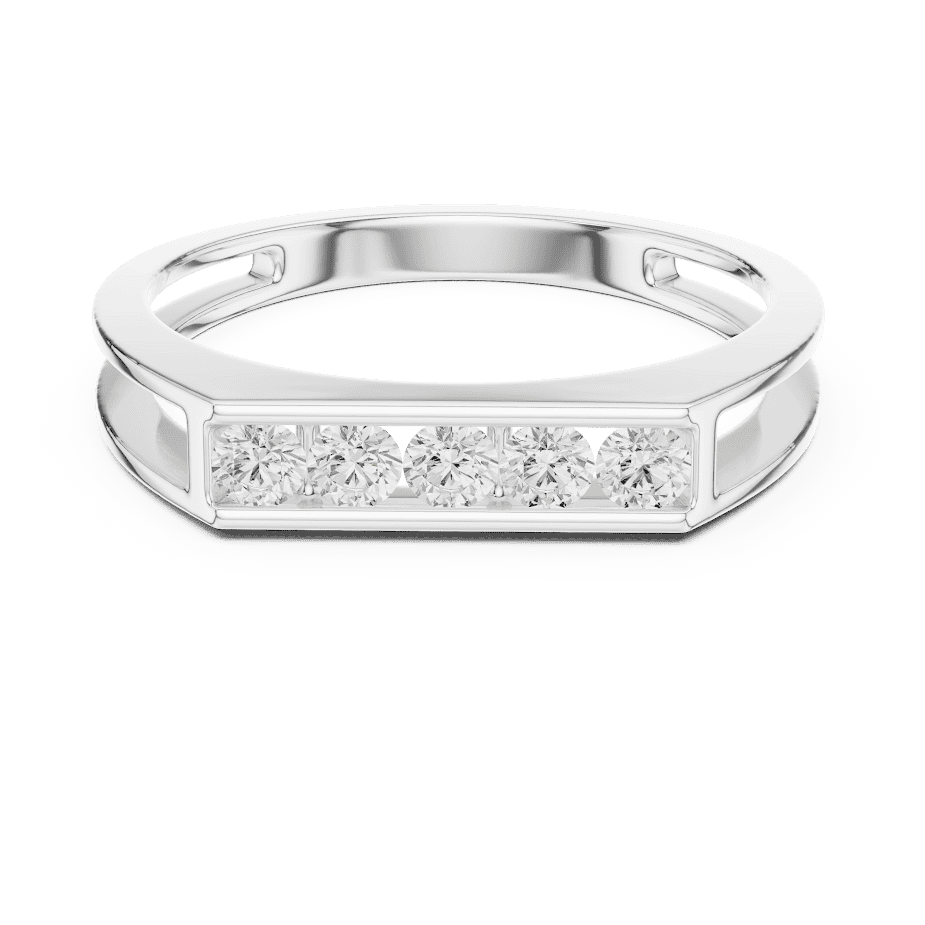 Modern bar diamond band ring featuring a sleek polished band with a horizontal row of brilliant round diamonds by Orova Jewels.