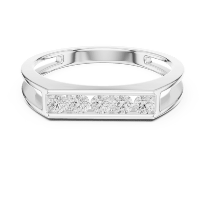 Modern bar diamond band ring featuring a sleek polished band with a horizontal row of brilliant round diamonds by Orova Jewels.