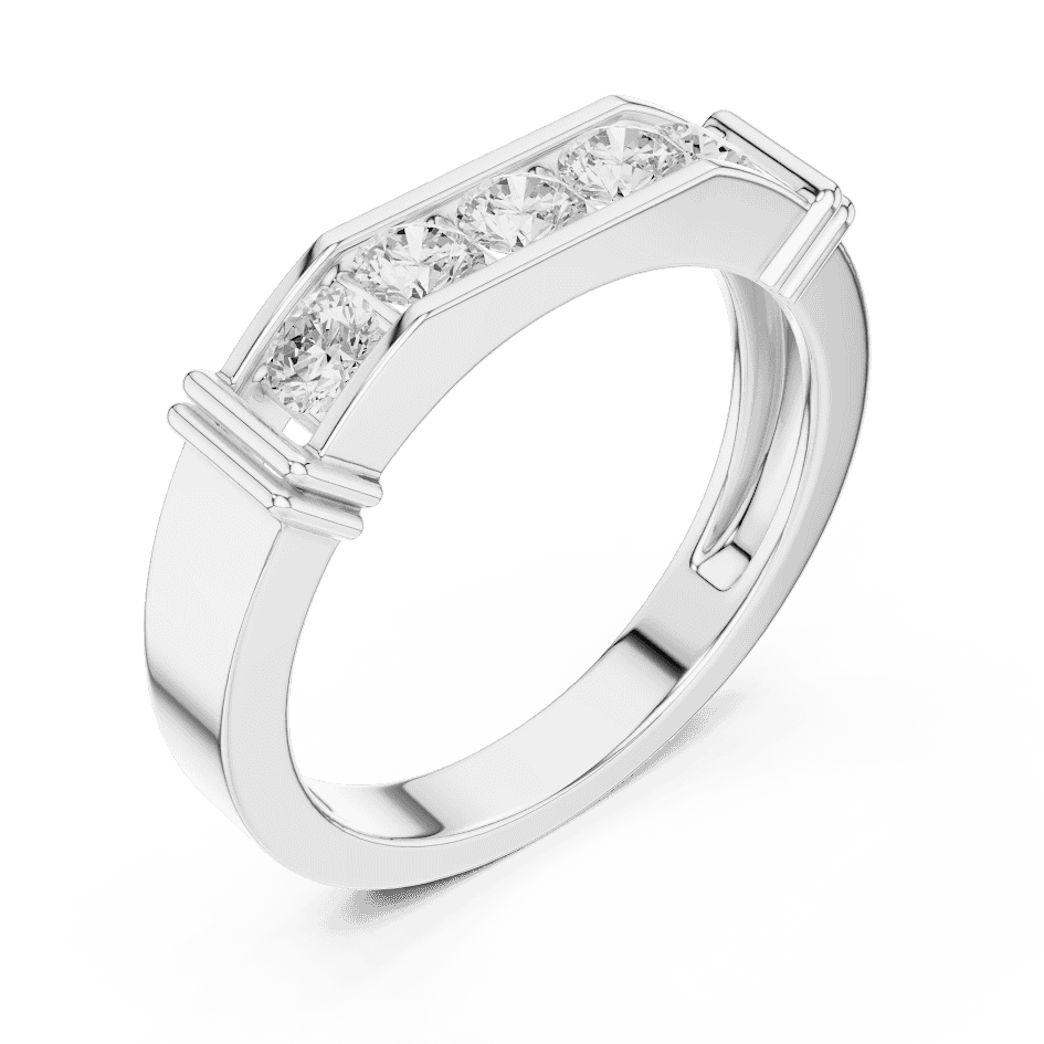 Contemporary channel-set diamond ring featuring brilliant round stones on a sleek polished band by Orova Jewels.