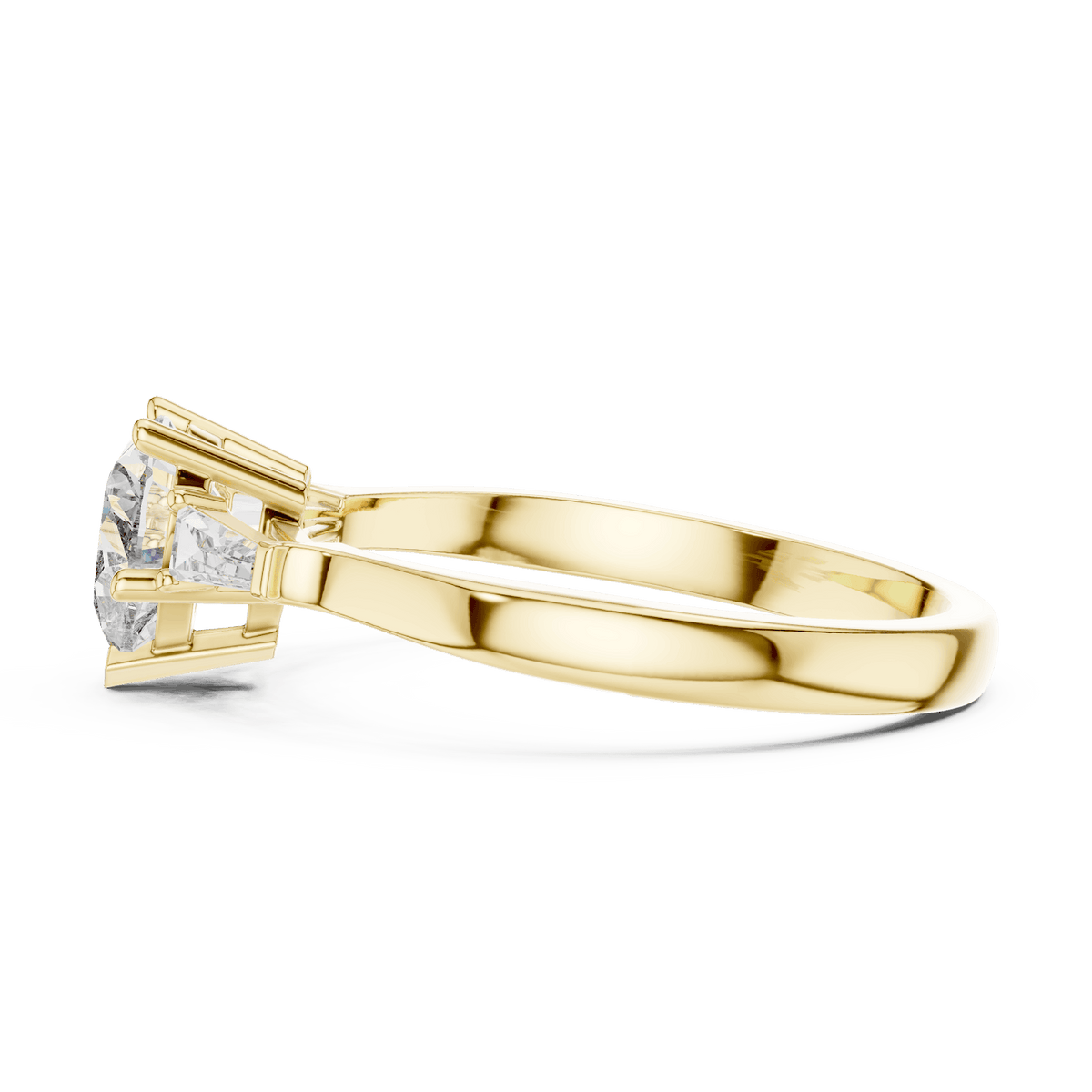 Classic solitaire diamond engagement ring featuring a round brilliant center stone in a four-prong setting with a polished band by Orova Jewels.