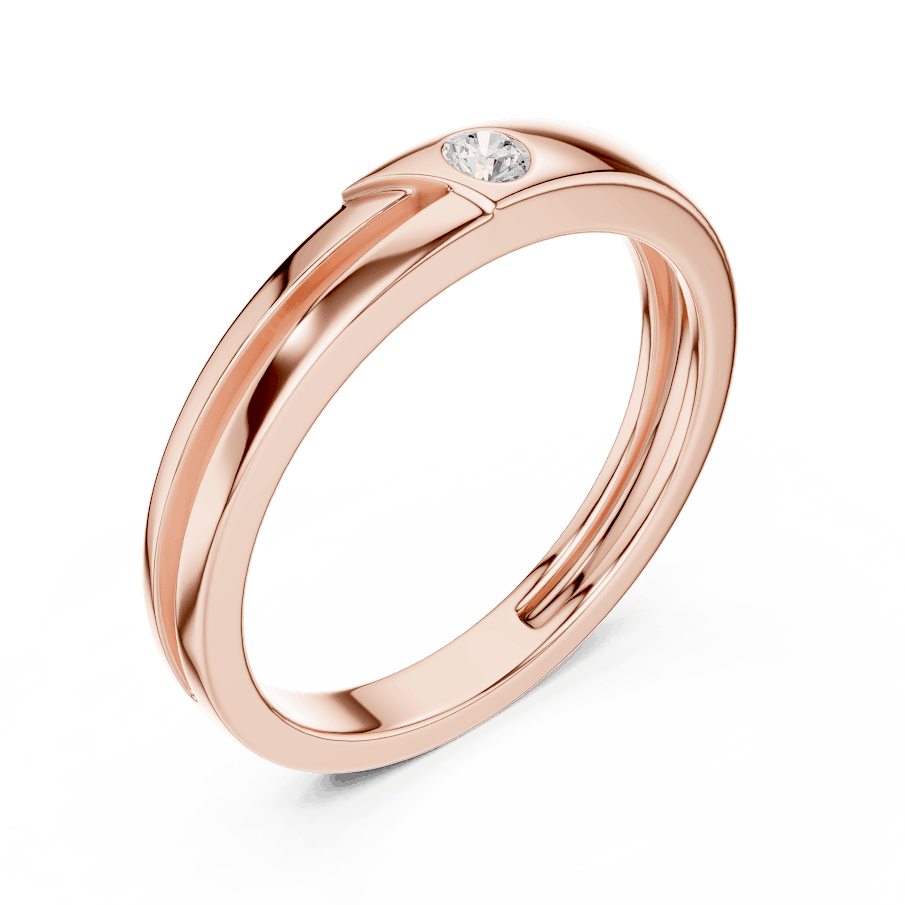Minimalist solitaire diamond band ring with a sleek polished design and a single sparkling stone by Orova Jewels.