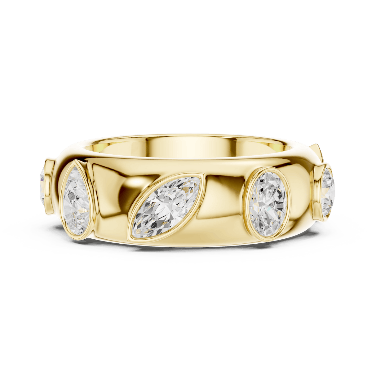 Marquise diamond eternity band ring featuring alternating marquise and round brilliant stones on a polished band by Orova Jewels.