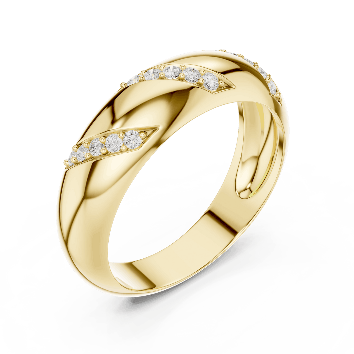 Twisted diamond accent band ring featuring a polished crossover design with sparkling round diamond clusters by Orova Jewels.