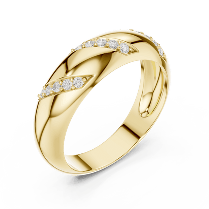 Twisted diamond accent band ring featuring a polished crossover design with sparkling round diamond clusters by Orova Jewels.