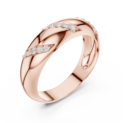 Twisted diamond accent band ring featuring a polished crossover design with sparkling round diamond clusters by Orova Jewels.