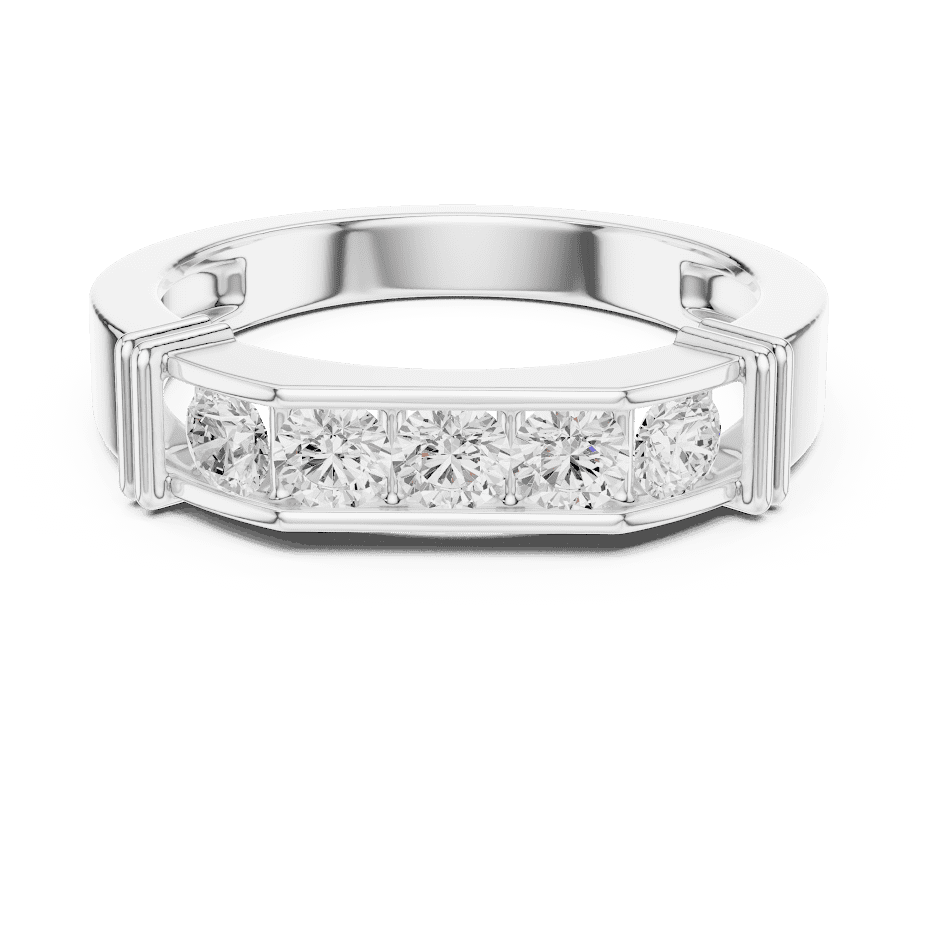Contemporary channel-set diamond ring featuring brilliant round stones on a sleek polished band by Orova Jewels.
