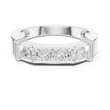 Contemporary channel-set diamond ring featuring brilliant round stones on a sleek polished band by Orova Jewels.