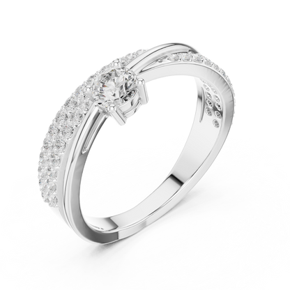 Pavé Diamond Solitaire Engagement Ring featuring a brilliant solitaire setting with a sparkling pavé diamond band and polished finish by Orova Jewels.