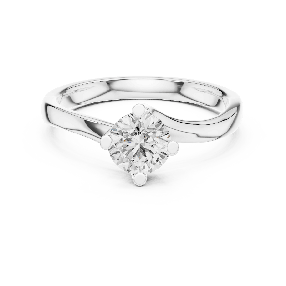Twisted solitaire diamond engagement ring featuring a round-cut center stone in a four-prong setting with a sleek sculpted twisted band by Orova Jewels.