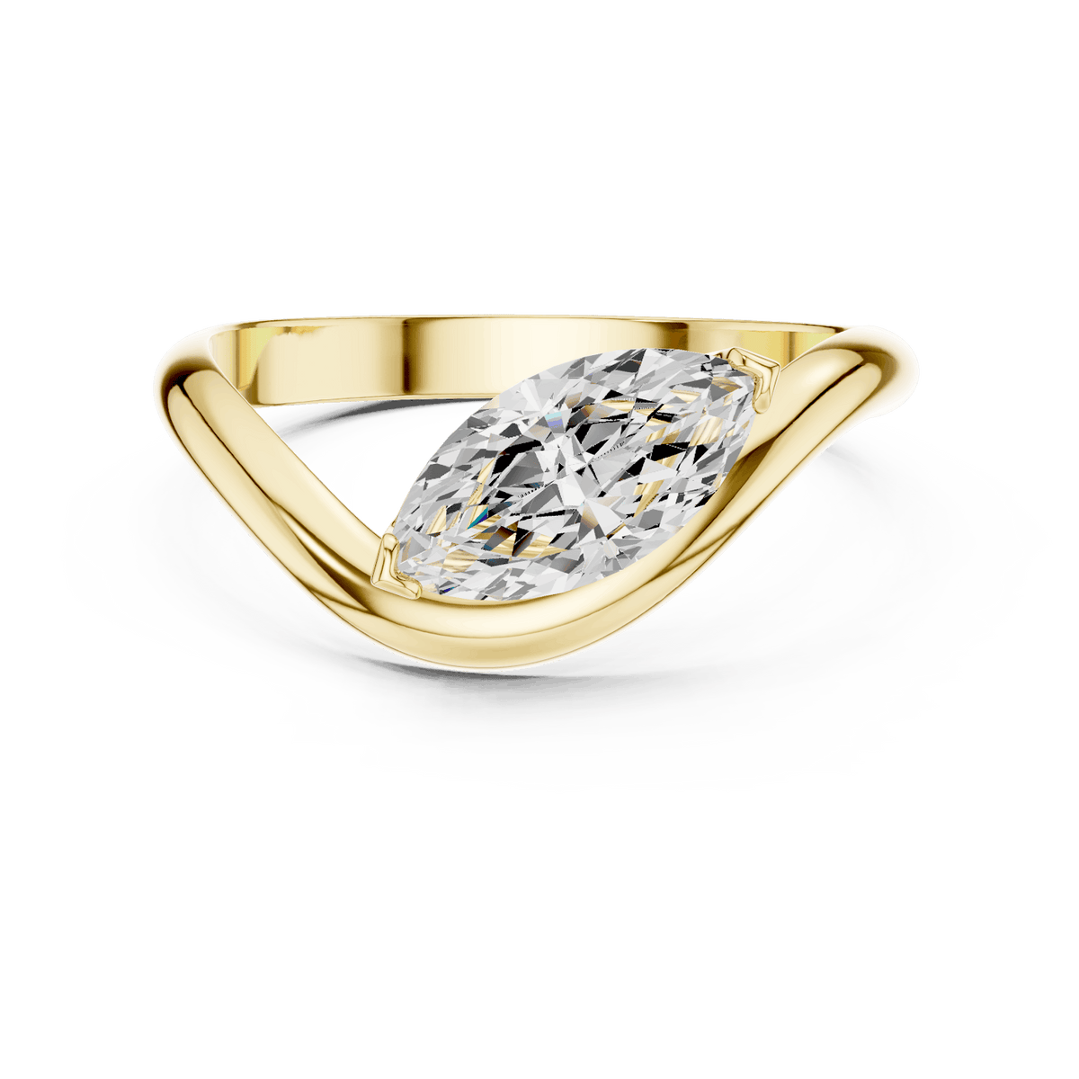 Marquise solitaire diamond ring featuring an elegant marquise-cut center stone on a sleek polished band by Orova Jewels.