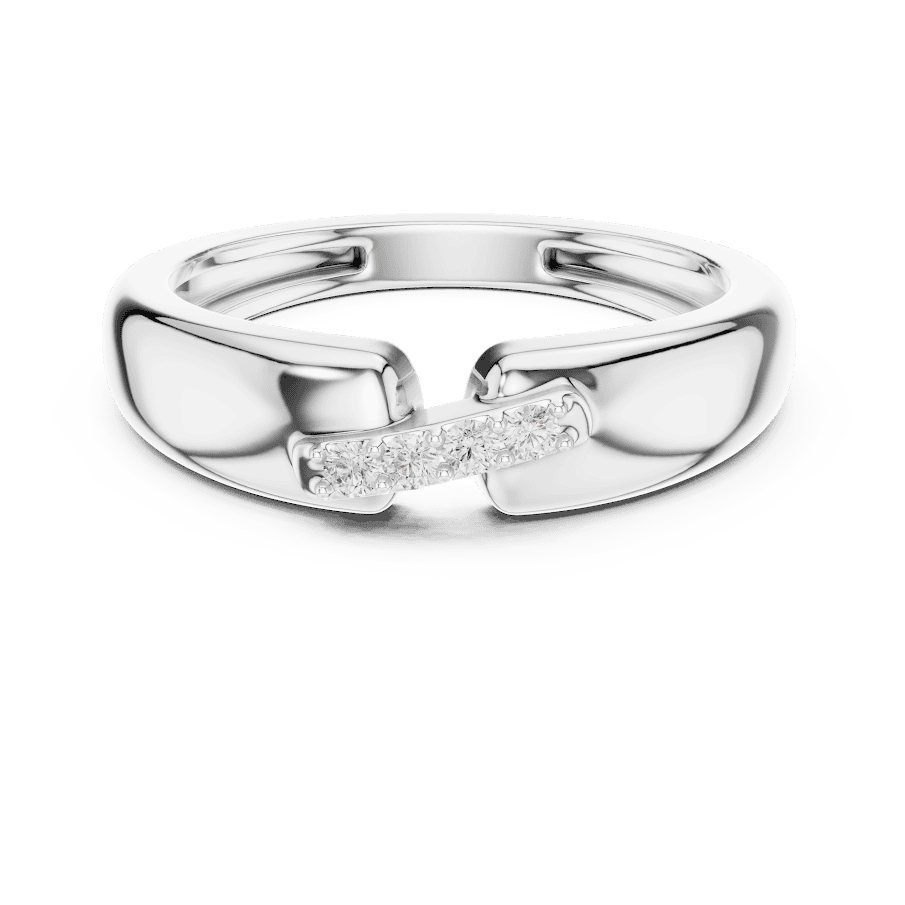 Classic diamond wedding band ring featuring a polished band with a row of sparkling round diamonds by Orova Jewels.