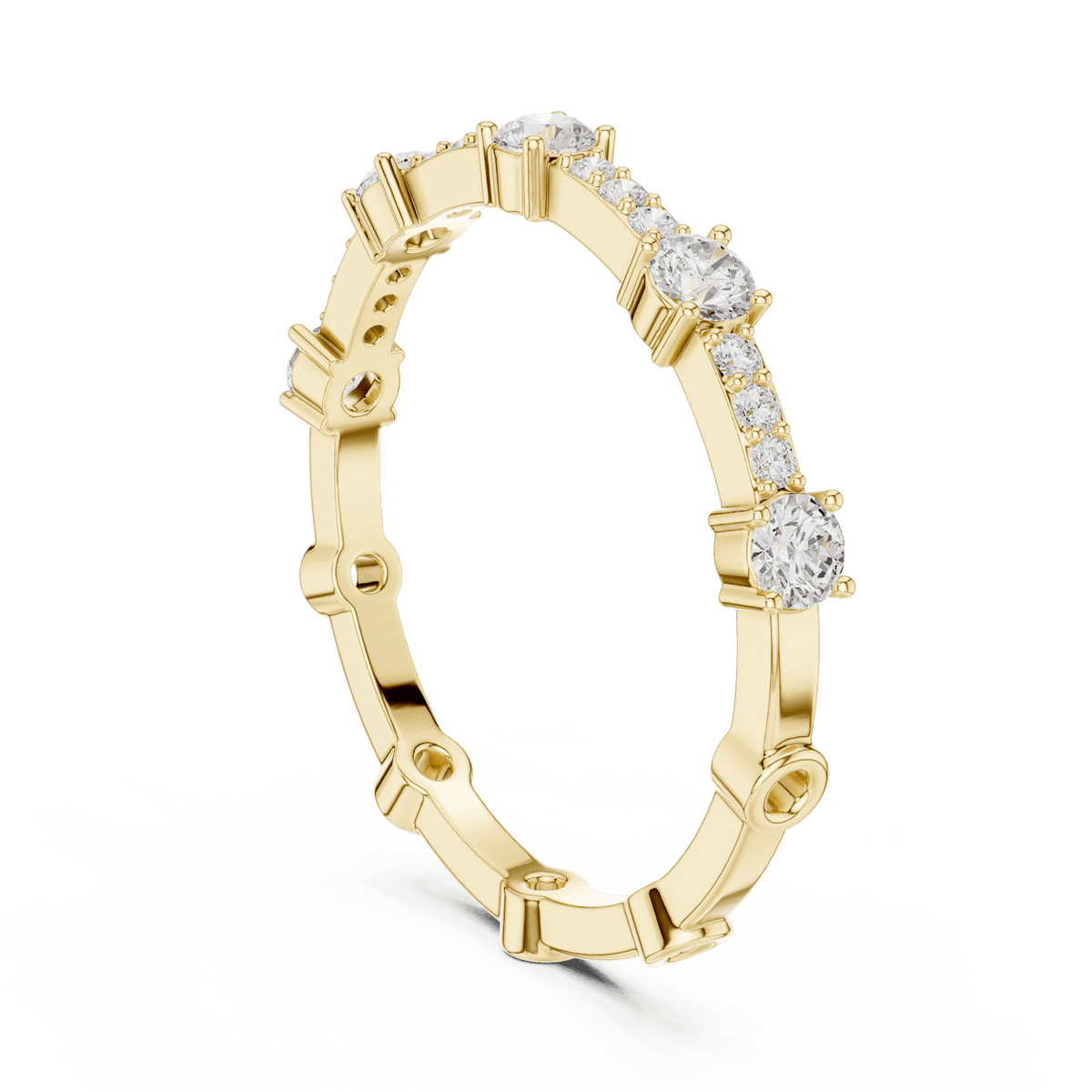 Shared Prong Diamond Eternity Band featuring brilliant round diamonds in a polished half eternity shared-prong setting by Orova Jewels.