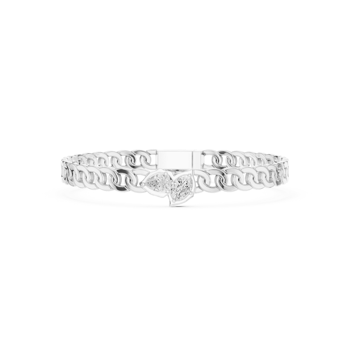 Butterfly diamond chain bracelet featuring polished interlocking links and a sparkling butterfly centerpiece by Orova Jewels.