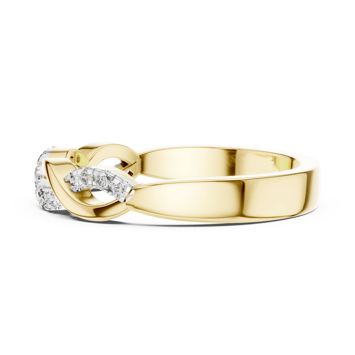 Twisted Diamond Wave Band Ring featuring an elegant crossover wave design with sparkling round stone accents and a polished finish by Orova Jewels.