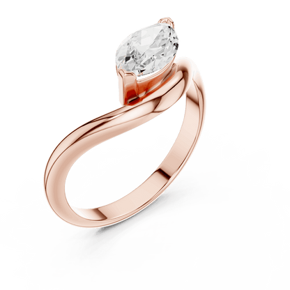 Marquise solitaire diamond ring featuring an elegant marquise-cut center stone on a sleek polished band by Orova Jewels.
