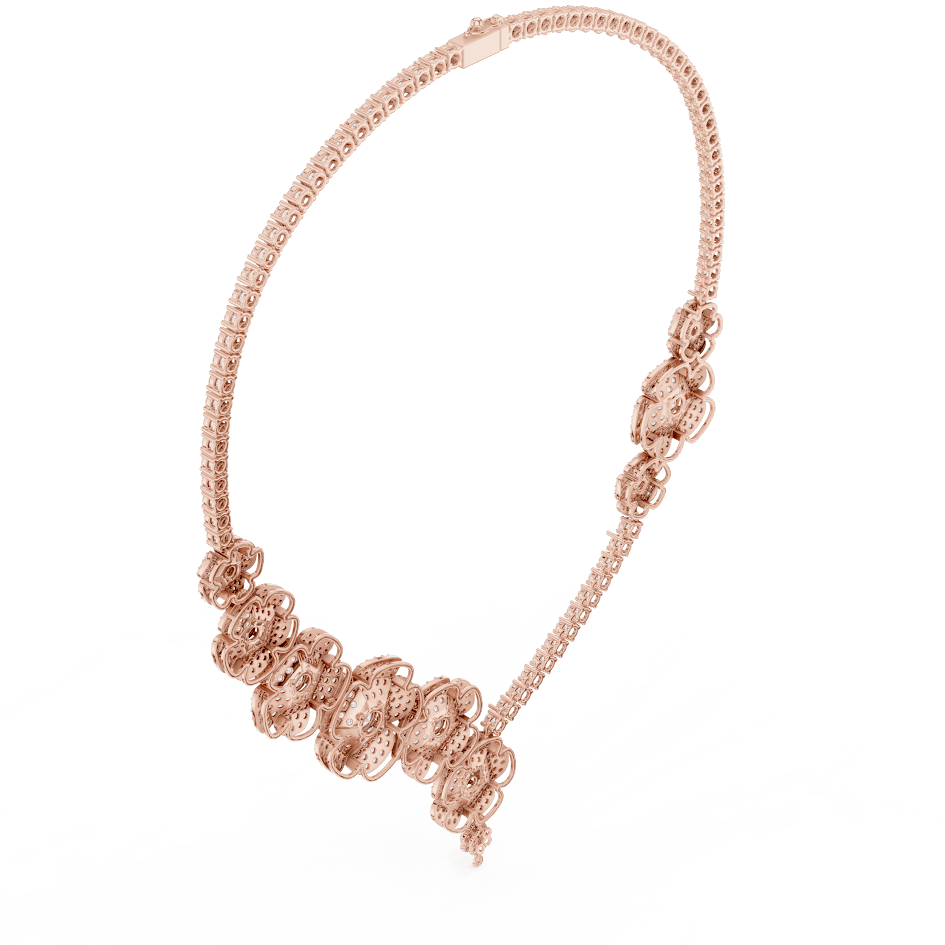 Floral diamond statement necklace featuring sparkling flower motifs and an elegant drop centerpiece by Orova Jewels.