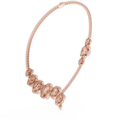 Floral diamond statement necklace featuring sparkling flower motifs and an elegant drop centerpiece by Orova Jewels.