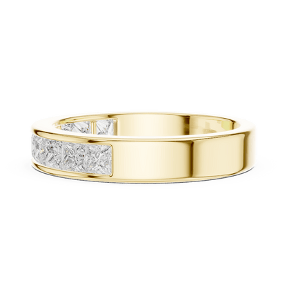 Princess Cut Diamond Channel Band Ring featuring a row of channel-set princess-cut diamonds on a polished band by Orova Jewels.