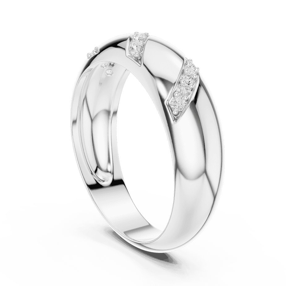 Twisted diamond accent band ring featuring a polished crossover design with sparkling round diamond clusters by Orova Jewels.