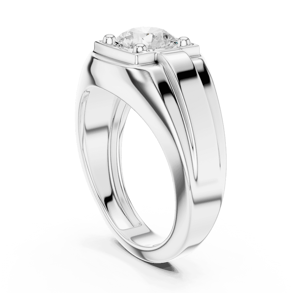 Classic solitaire diamond engagement ring featuring a brilliant round center stone in a four-prong setting with a polished band by Orova Jewels.