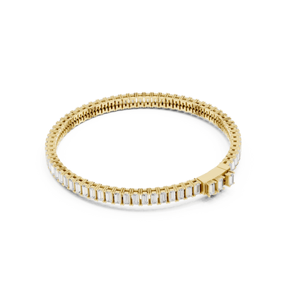 Emerald-cut diamond tennis bracelet featuring a continuous row of sparkling rectangular stones with a secure box clasp by Orova Jewels.