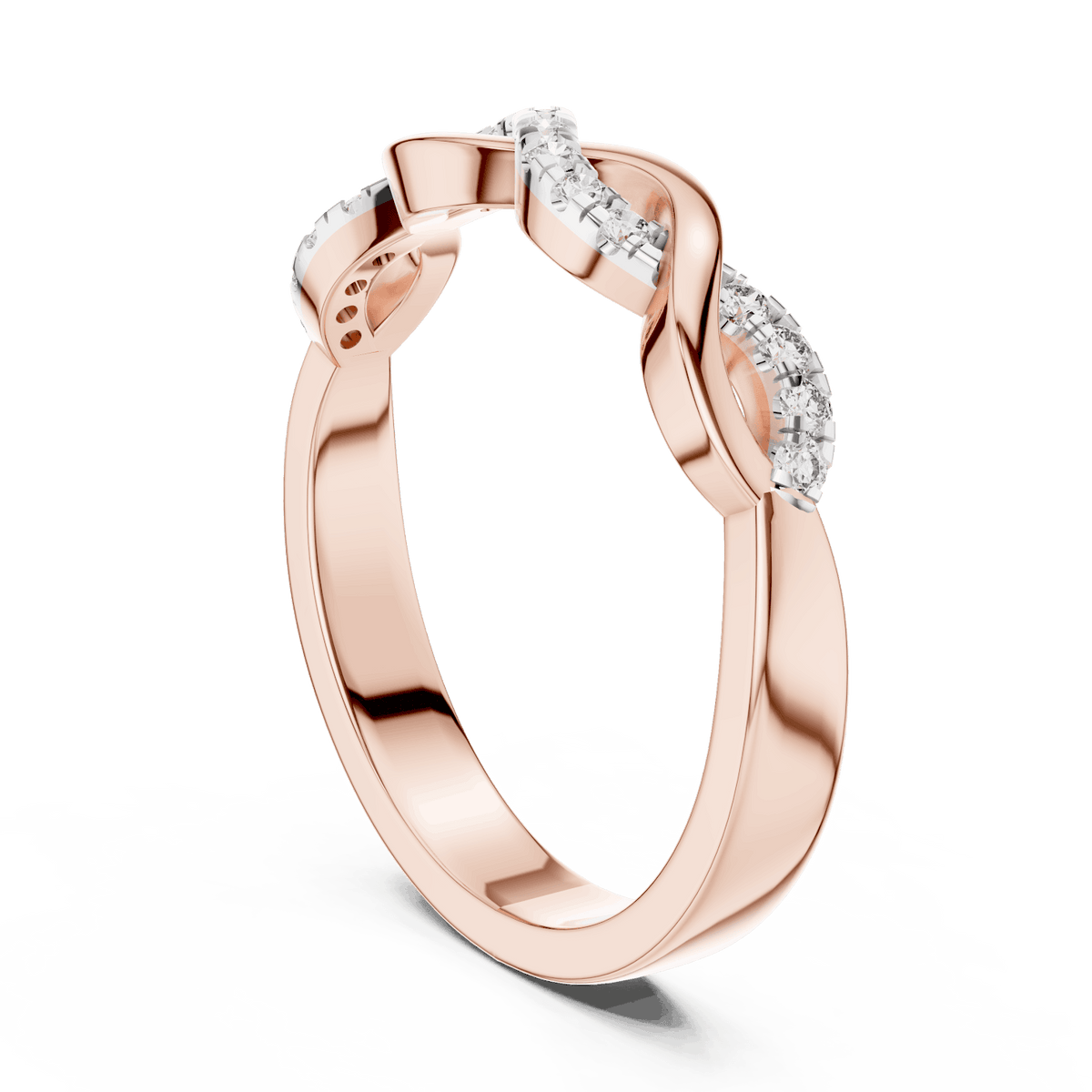Twisted Diamond Wave Band Ring featuring an elegant crossover wave design with sparkling round stone accents and a polished finish by Orova Jewels.