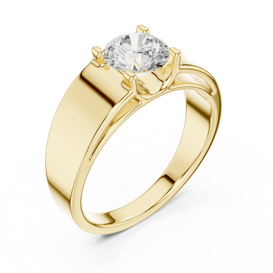 Classic solitaire diamond engagement ring featuring a brilliant round-cut stone in a four-prong setting with a sleek polished band by Orova Jewels.