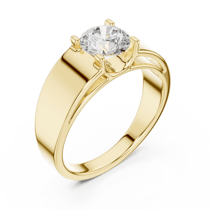 Classic solitaire diamond engagement ring featuring a brilliant round-cut stone in a four-prong setting with a sleek polished band by Orova Jewels.