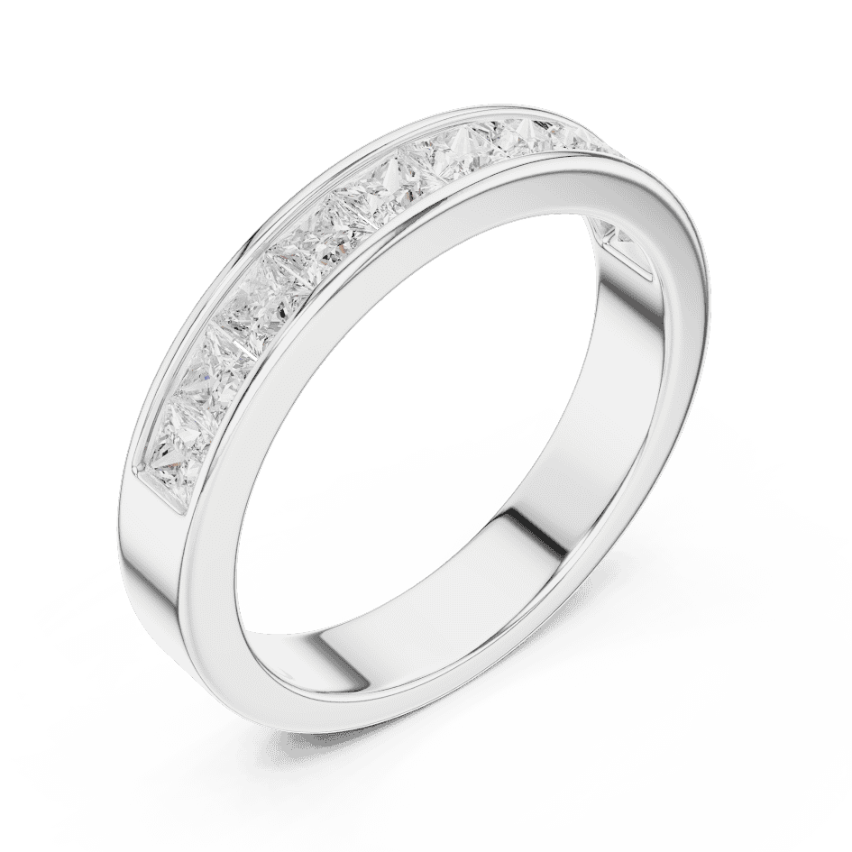Princess Cut Diamond Channel Band Ring featuring a row of channel-set princess-cut diamonds on a polished band by Orova Jewels.