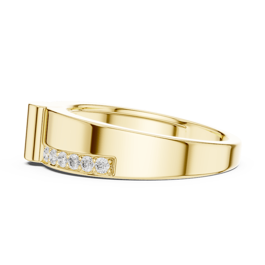 Modern channel-set diamond band ring with a sleek polished finish and sparkling accent stones by Orova Jewels.