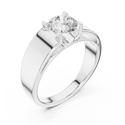 Classic solitaire diamond engagement ring featuring a brilliant round-cut stone in a four-prong setting with a sleek polished band by Orova Jewels.
