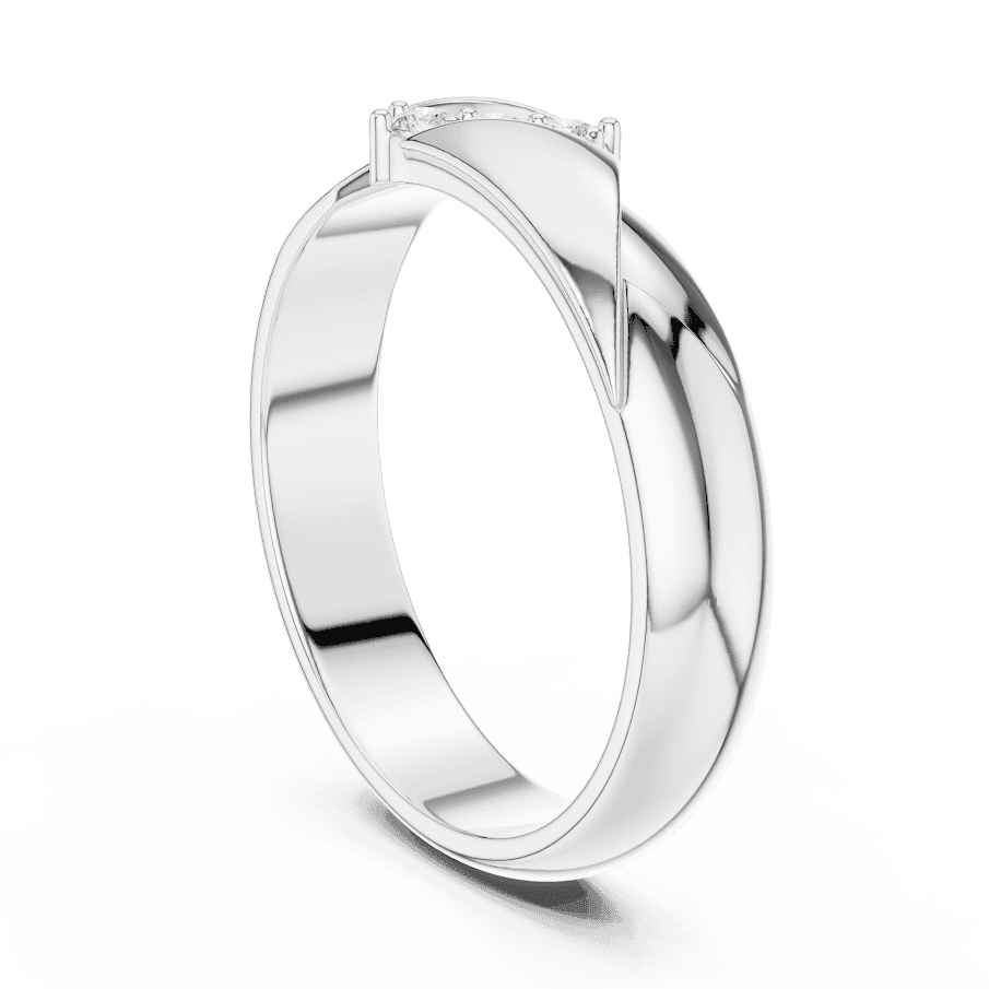 Modern curved diamond accent ring featuring a sleek polished band with a contemporary sweeping design and sparkling round diamonds by Orova Jewels.