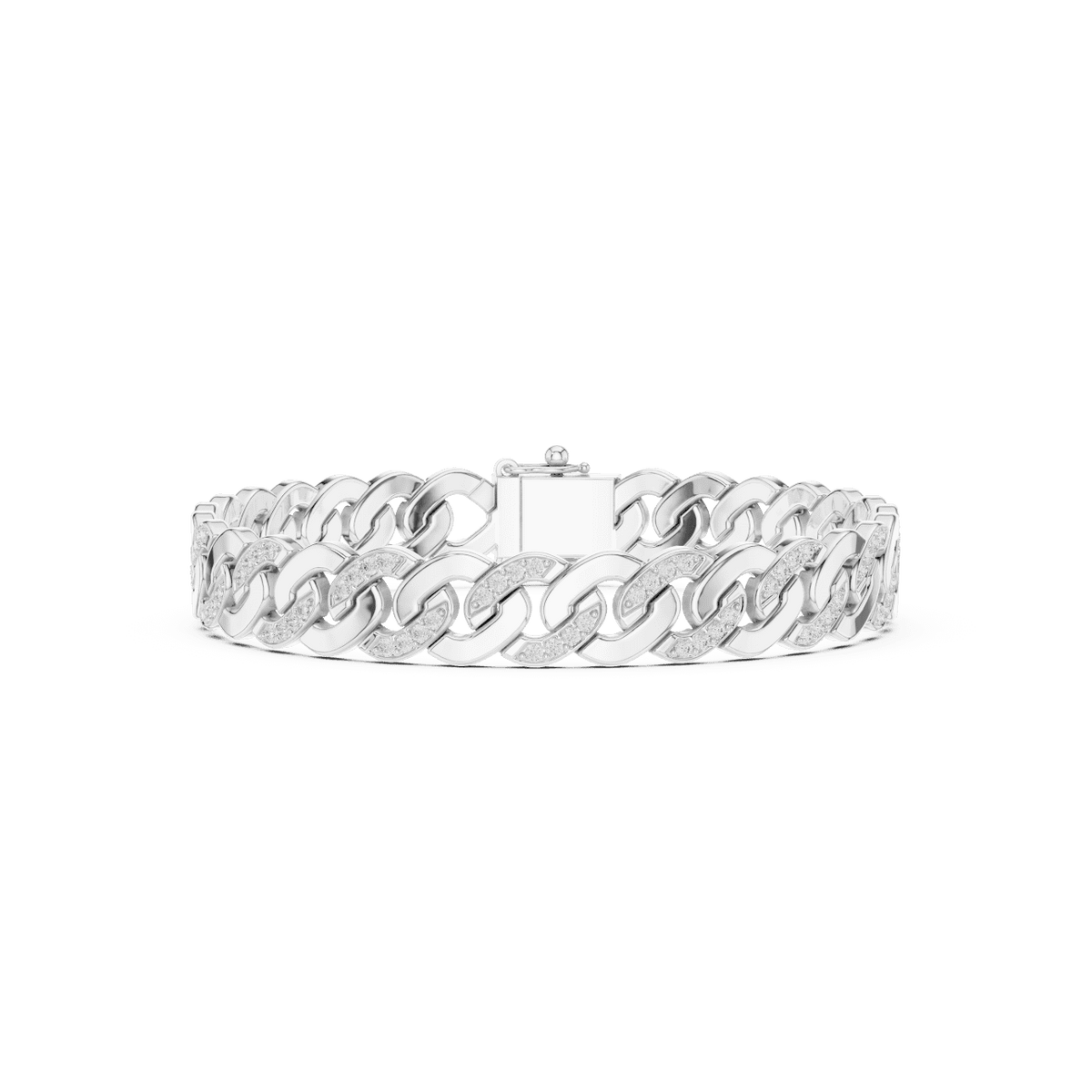 Diamond Cuban link chain bracelet featuring polished interlocking links with sparkling stone accents and a secure box clasp by Orova Jewels.