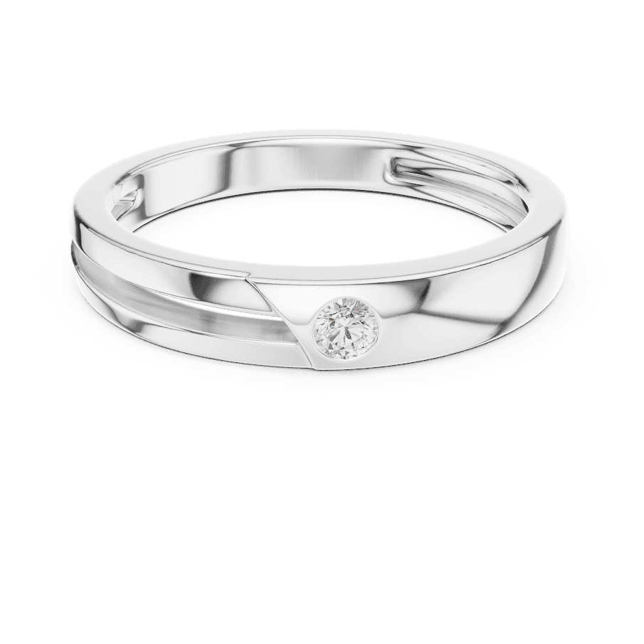 Minimalist solitaire diamond band ring with a sleek polished design and a single sparkling stone by Orova Jewels.
