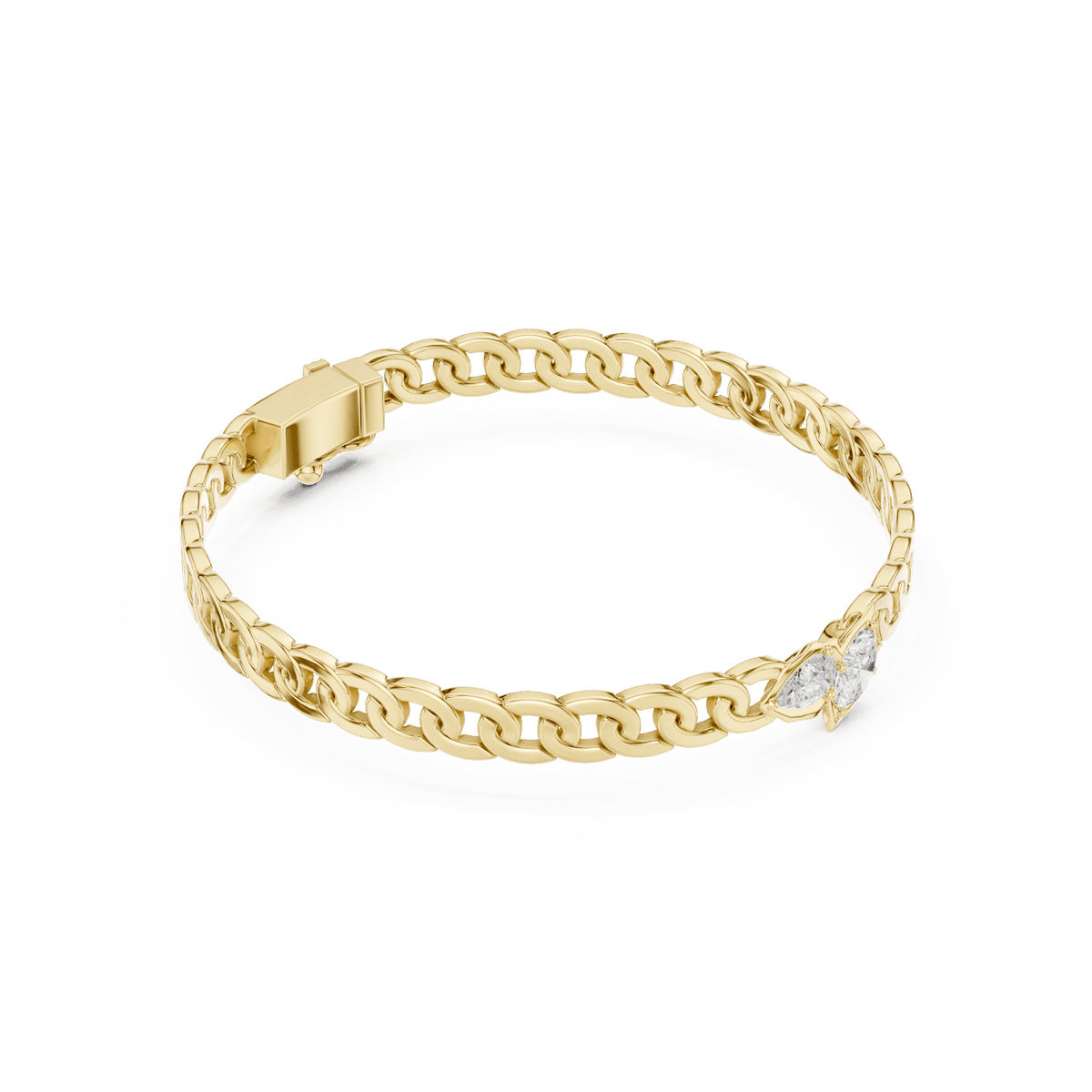 Butterfly diamond chain bracelet featuring polished interlocking links and a sparkling butterfly centerpiece by Orova Jewels.