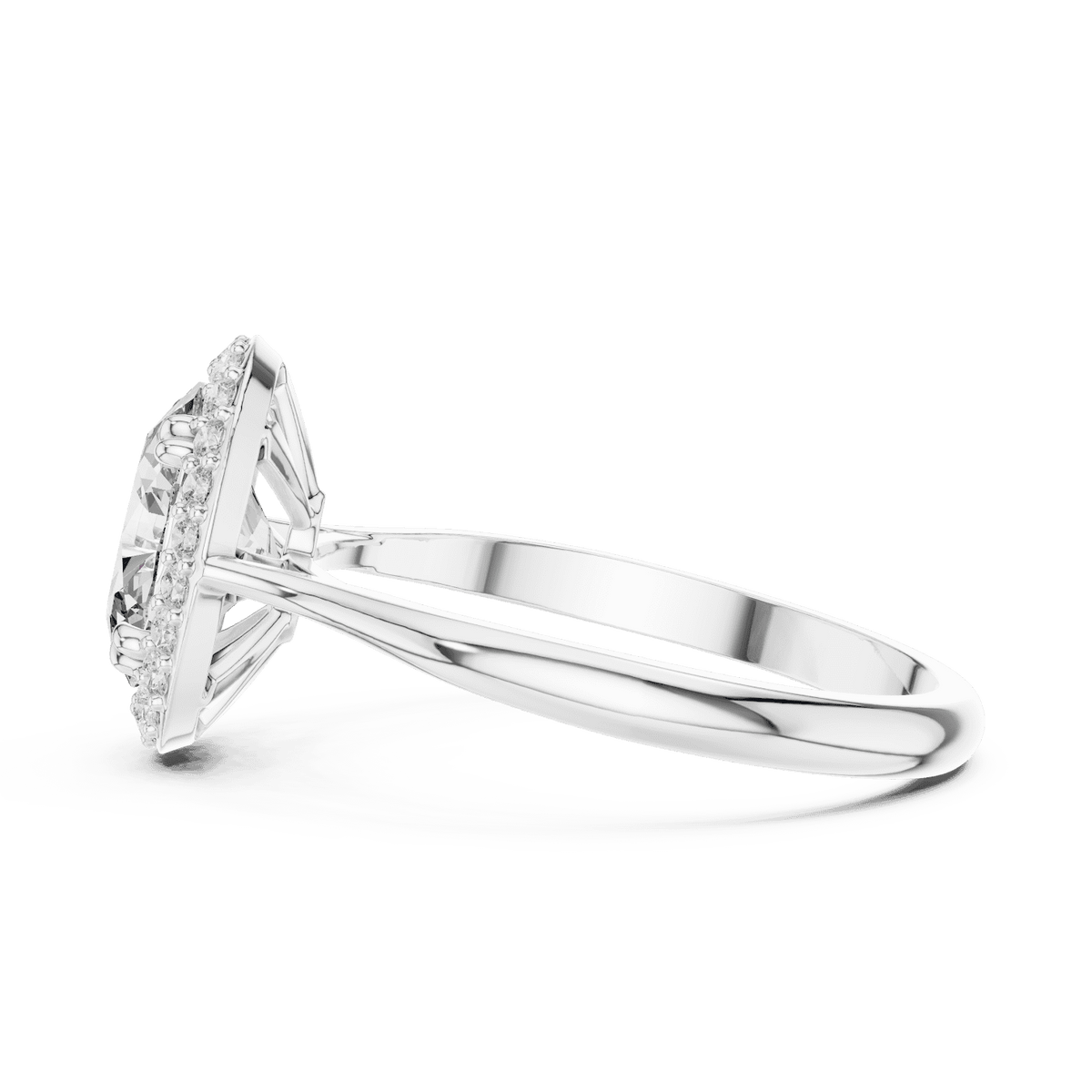 Classic halo diamond engagement ring featuring a brilliant round-cut center stone surrounded by a sparkling halo in a sleek cathedral-style setting by Orova Jewels.