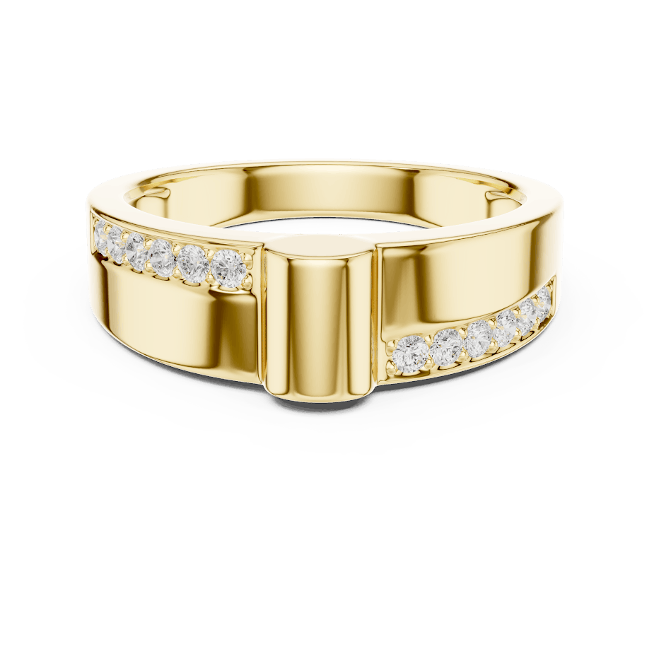 Modern channel-set diamond band ring with a sleek polished finish and sparkling accent stones by Orova Jewels.