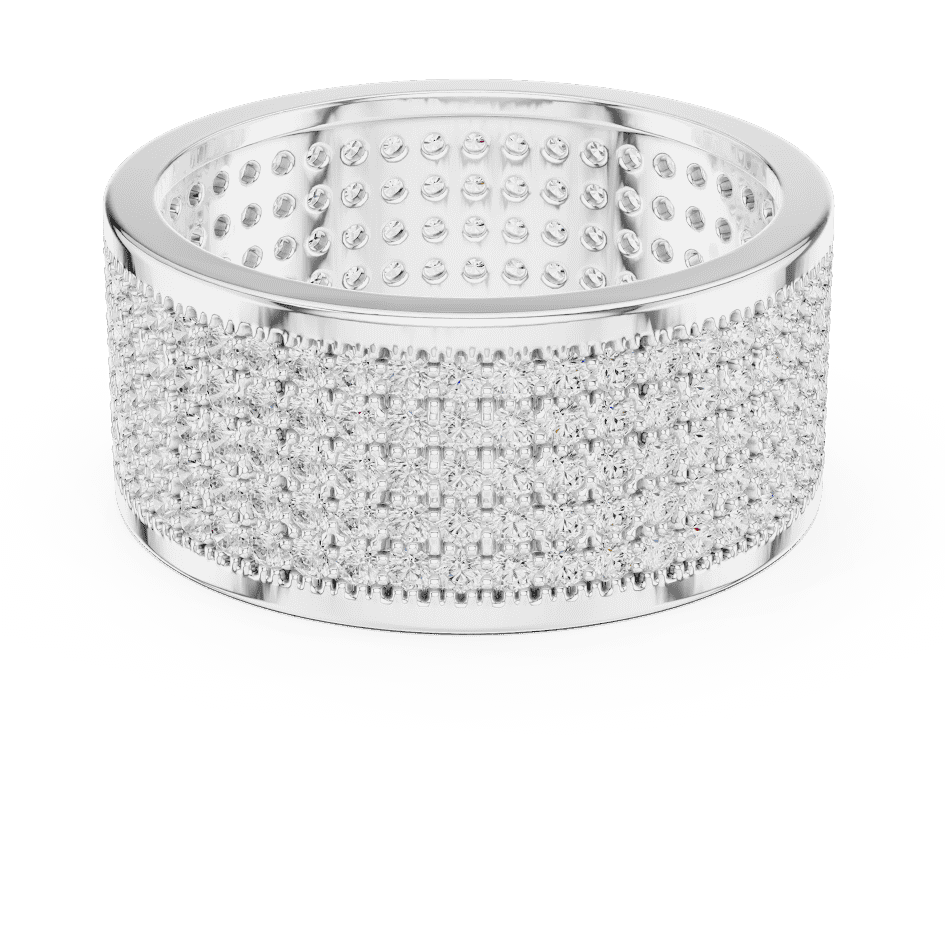 Luxury diamond pavé band ring featuring multiple rows of sparkling round diamonds on a wide polished band by Orova Jewels.