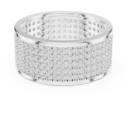Luxury diamond pavé band ring featuring multiple rows of sparkling round diamonds on a wide polished band by Orova Jewels.