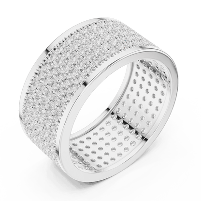 Luxury diamond pavé band ring featuring multiple rows of sparkling round diamonds on a wide polished band by Orova Jewels.