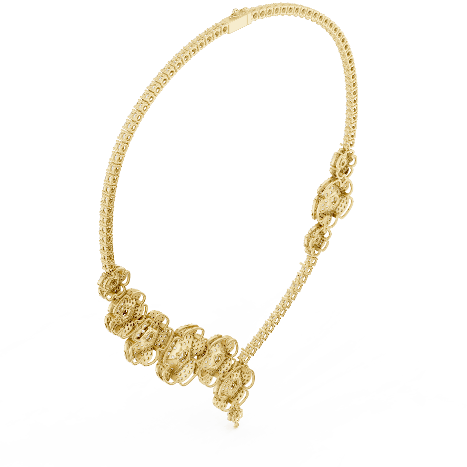 Floral diamond statement necklace featuring sparkling flower motifs and an elegant drop centerpiece by Orova Jewels.