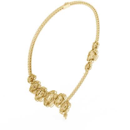 Floral diamond statement necklace featuring sparkling flower motifs and an elegant drop centerpiece by Orova Jewels.