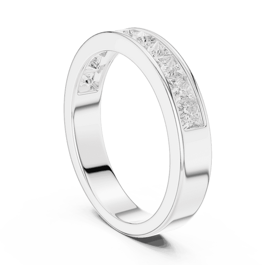 Princess Cut Diamond Channel Band Ring featuring a row of channel-set princess-cut diamonds on a polished band by Orova Jewels.