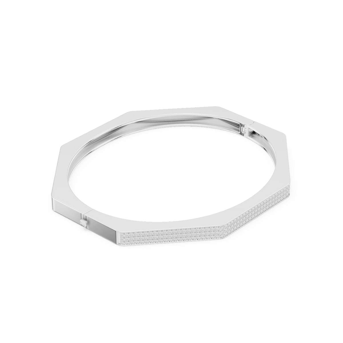 Geometric diamond bangle bracelet featuring a sleek octagonal design with a pavé-set diamond accent panel and polished finish by Orova Jewels.