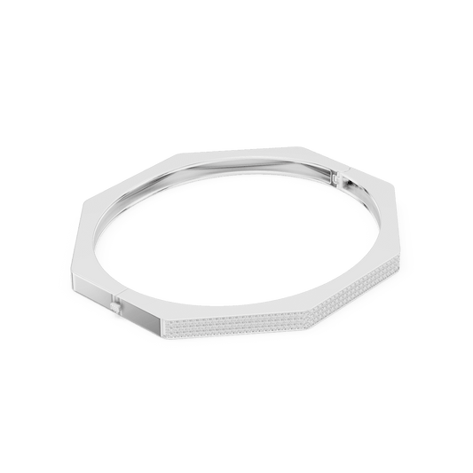 Geometric diamond bangle bracelet featuring a sleek octagonal design with a pavé-set diamond accent panel and polished finish by Orova Jewels.