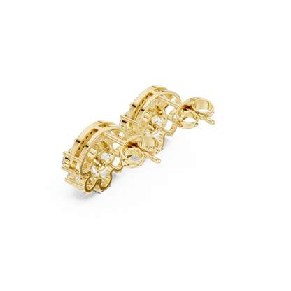 Baguette and round diamond cluster stud earrings featuring a modern geometric design with brilliant sparkling stones by Orova Jewels.