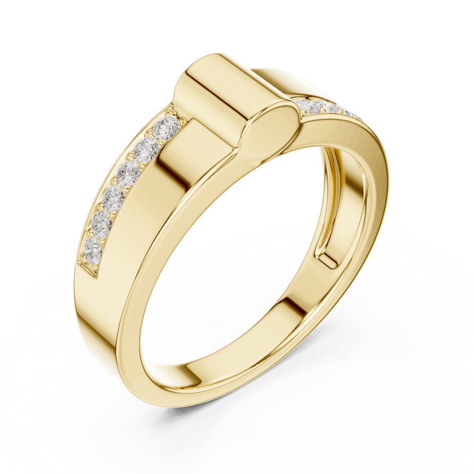 Modern channel-set diamond band ring with a sleek polished finish and sparkling accent stones by Orova Jewels.